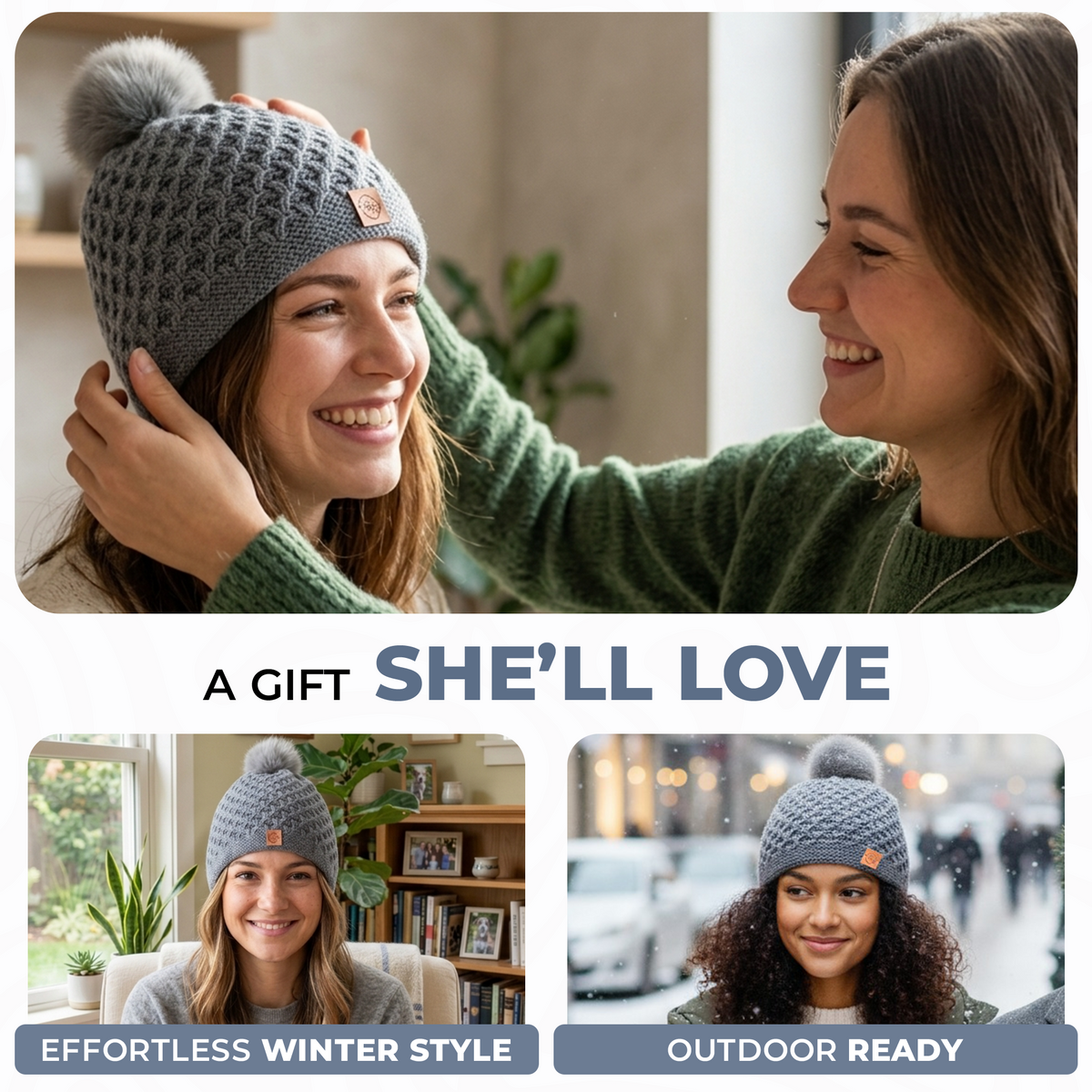 Women's Smooth-Knit Hair-Friendly Wool-Blend Beanie, For Hair protection, Gray