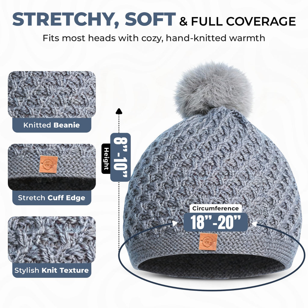 Chem Taas grey beanie stretchy soft full coverage dimensions