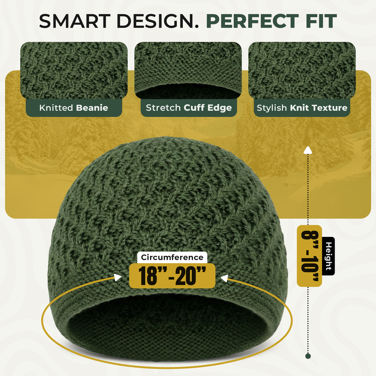 Women's Smooth-Knit Wool-Blend Beanie for hair protection, Forest Green