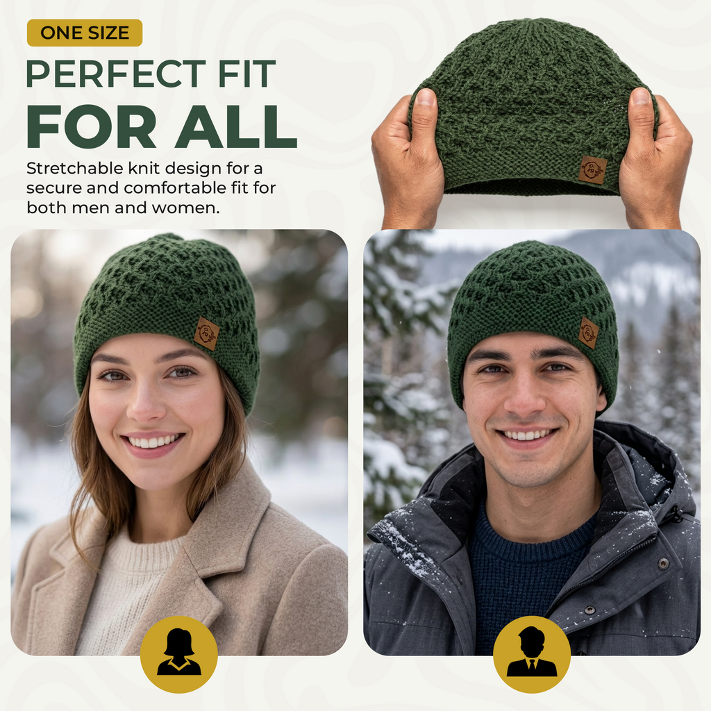 Women's Smooth-Knit Wool-Blend Beanie for hair protection, Forest Green